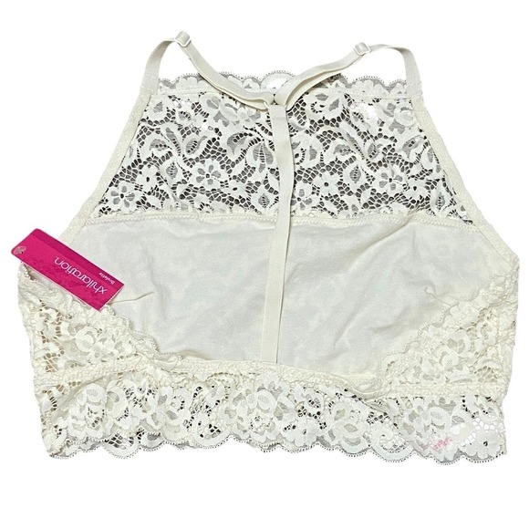 Xhilaration NWT Lace Bralette Ivory High Neck‎ Romantic Boho Wireless Size Large - Picture 2 of 6